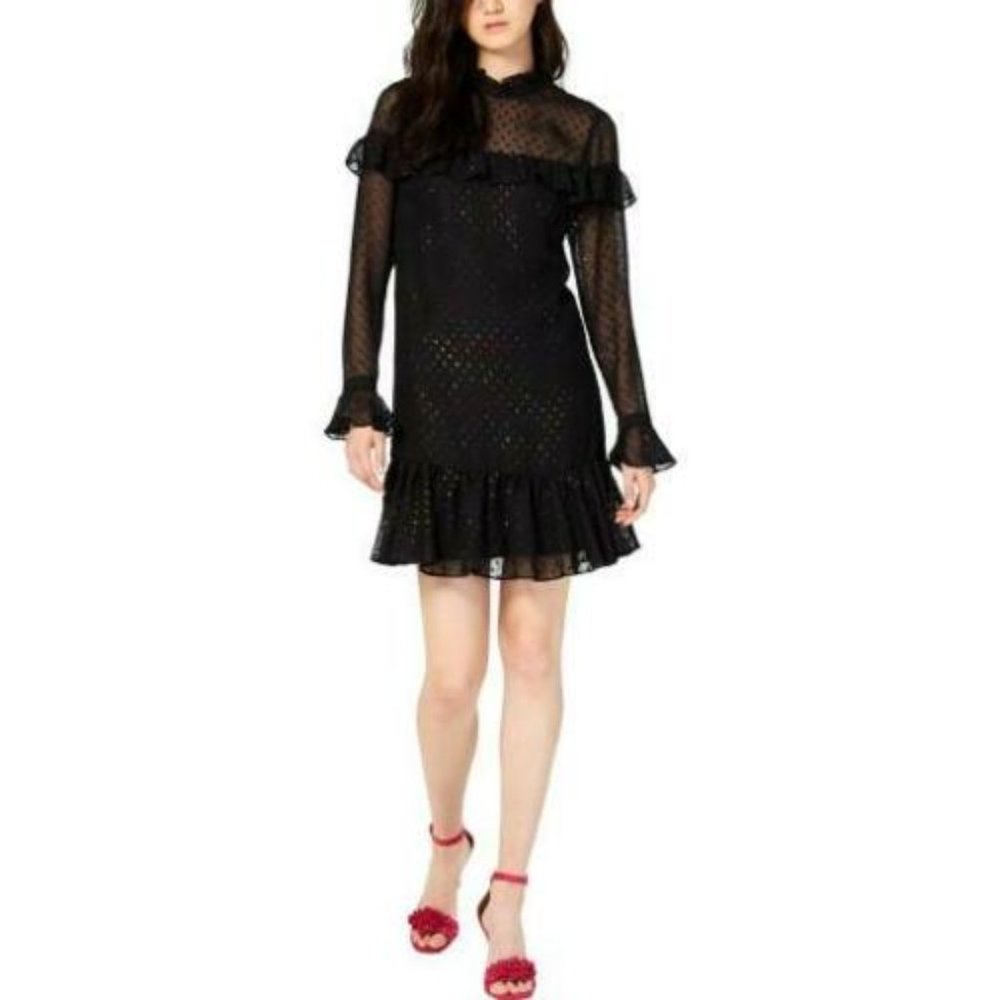 Betsey Johnson Womens Glitter Ruffled Mini Dress